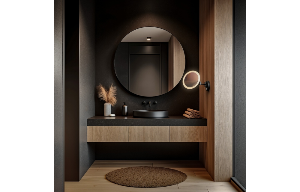 Origins Living Sloane Round LED Magnifying Mirror Black SLN-017302-BK