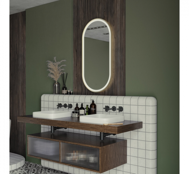 Origins living Lomax Light Bathroom Mirrors LML-01C048-BB Origins Living Lomax Light Capsule Mirror 40 Brushed Brass - 40x80cm LML-01C048-BB