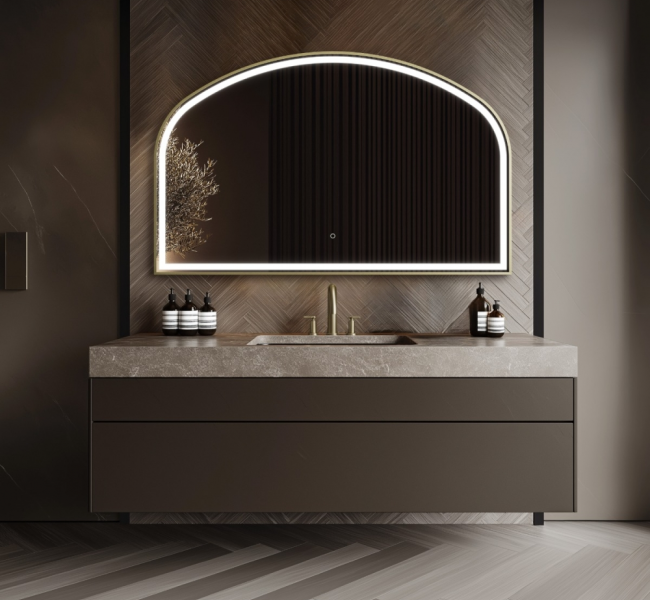 Origins living Lomax Light Bathroom Mirrors LML-01R127-BB Origins Living Lomax Light Overmantle Arch 120 Brushed Brass - 120x75cm LML-01R127-BB