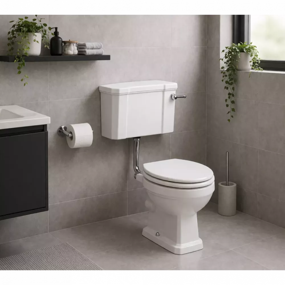 Sherbourne Low Level WC & Satin White Wood Effect Seat