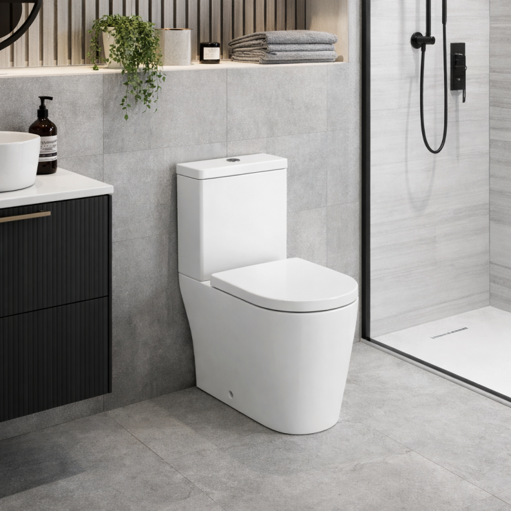 Cilantro Rimless Close Coupled Fully Shrouded Comfort Height WC & Soft Close Seat