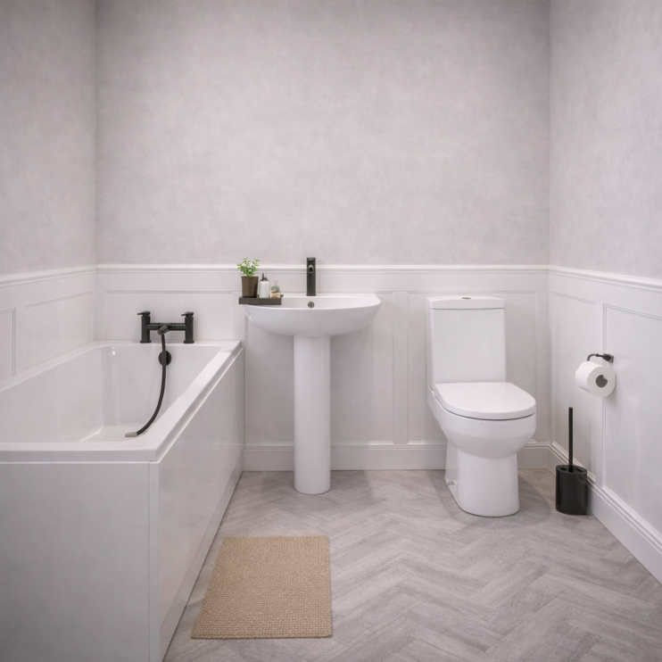 Full Bathroom Suite & Bath with Black Taps and Wastes