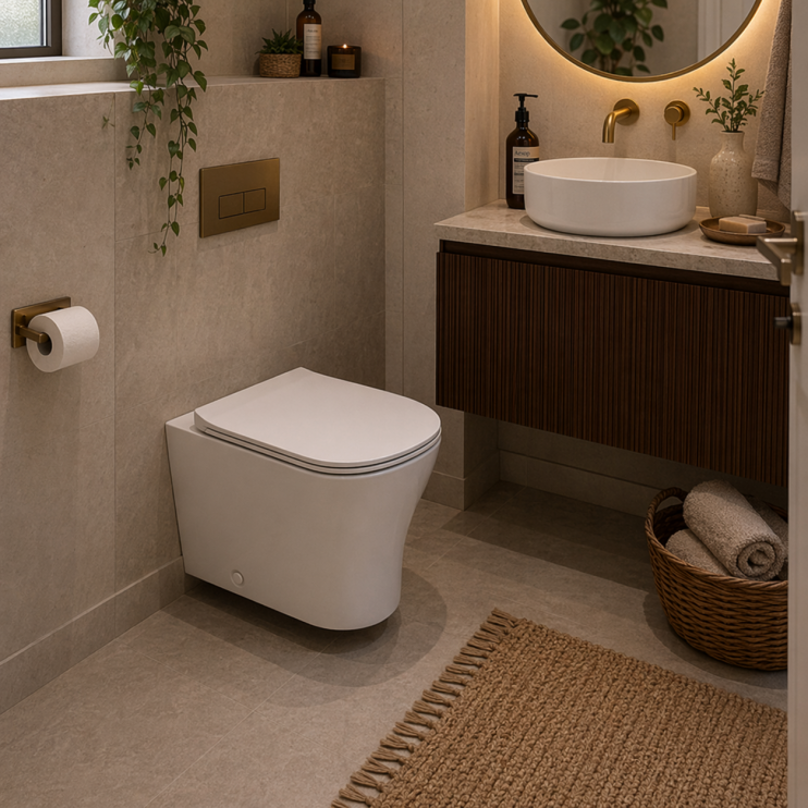 Cedarwood Rimless Back To Wall WC & Slim Soft Close Seat