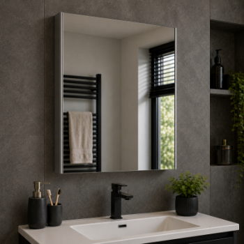 VitrA 620x695mm Mirrored Cabinet (LH Hinge) - Brushed Chrome