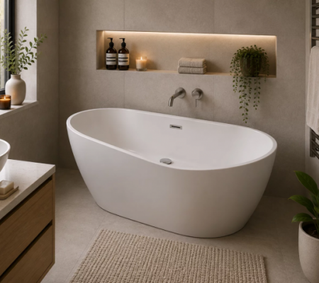 Harlesden Freestanding 1655x745x580mm 0TH Bath - Gloss White