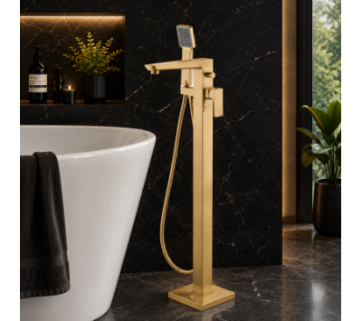 Berio Floor Standing Bath/Shower Mixer - Brushed Brass