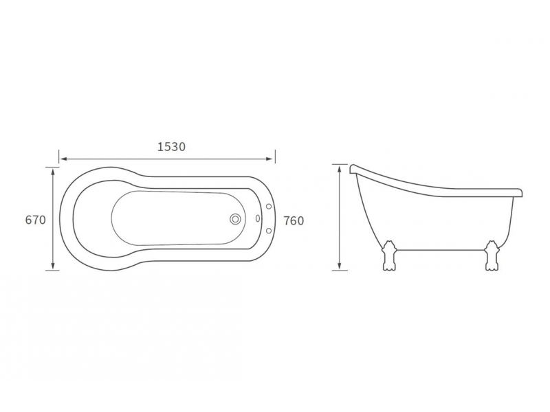 Bayswater Freestanding 1530x670x760mm 2TH Bath w/Feet DIBFP2014