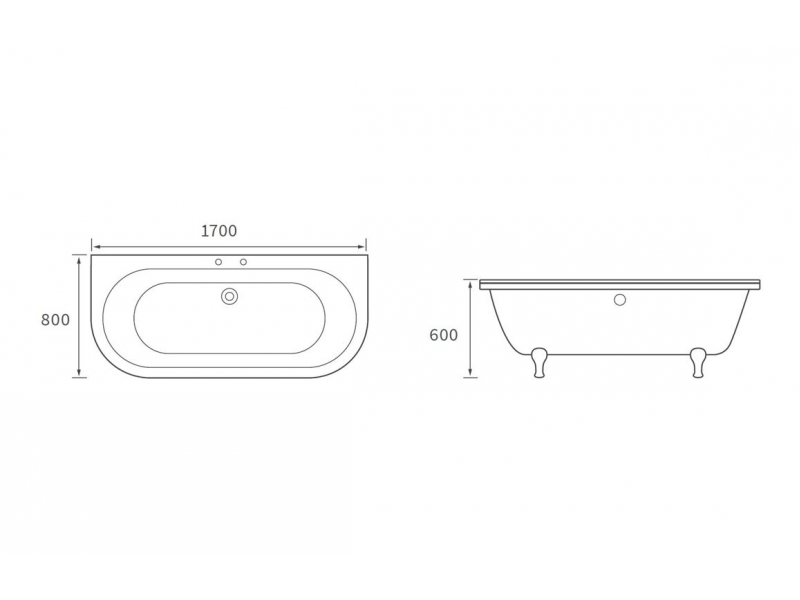 Finchley Freestanding Back To Wall 1700x800x600mm 2TH Bath w/Feet - White DIBFP2018