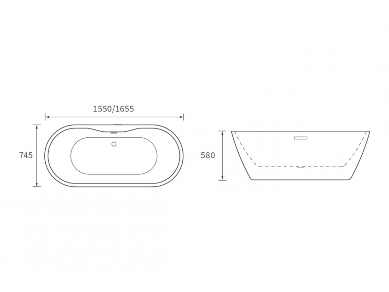 Harlesden Freestanding 1550x745x580mm 0TH Bath - Gloss White DIBF0074