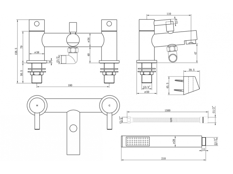 Liscia Bath/Shower Mixer & Bracket - Chrome DITB2240