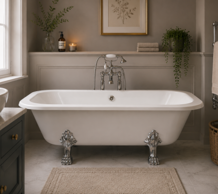 Finchley Freestanding Back To Wall 1700x800x600mm 2TH Bath w/Feet - White