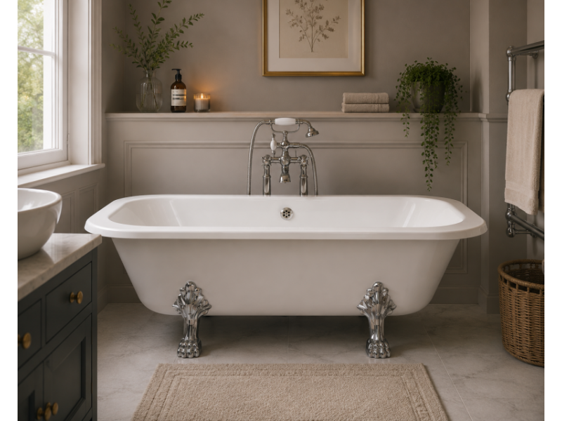 Finchley Freestanding Back To Wall 1700x800x600mm 2TH Bath w/Feet - White DIBFP2018
