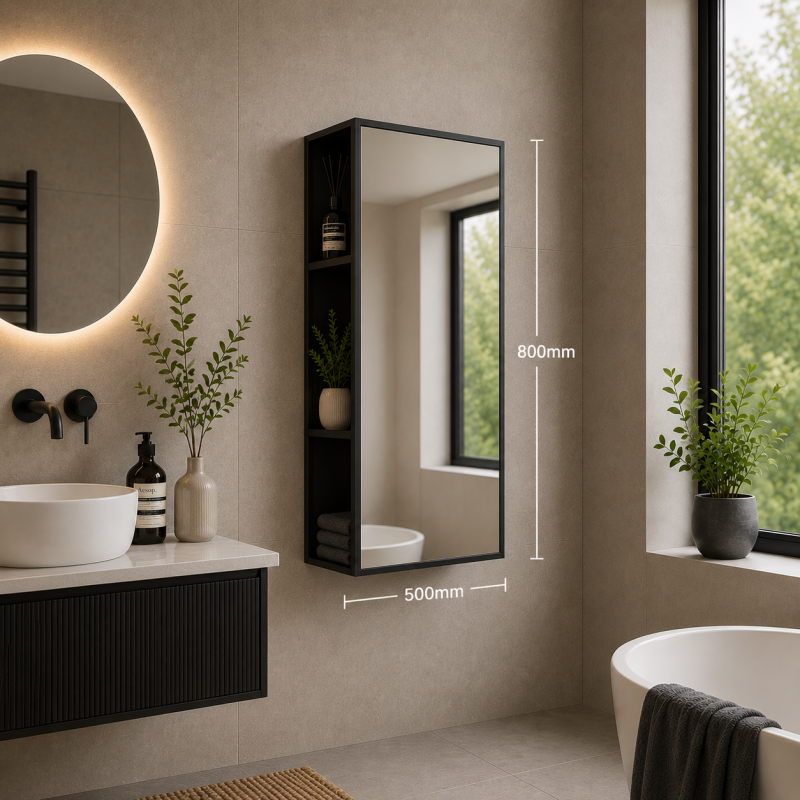 Origins Living Dockside Mirror With Open Shelving 50 Black - 50x80cm DKS-021058-BK