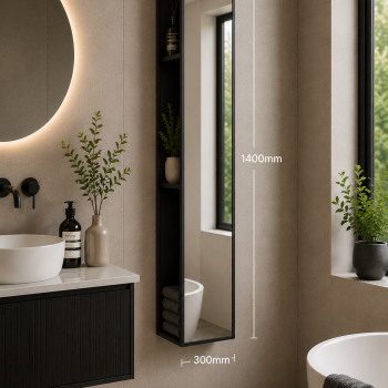 Origins Living Dockside Mirror With Open Shelving 140 Black - 30x140cm DKS-021314-BK Bathroom Accessory
