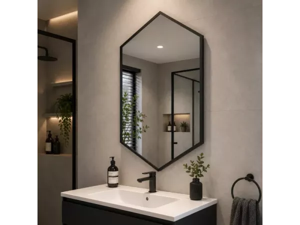 Origins Living Docklands Hexagonal Mirror Black - 50x75cm B375516