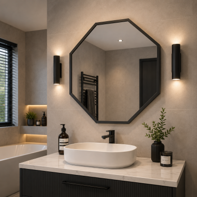 Origins Living Docklands Octagon Mirror 60cm Black DKL-00T060-BK