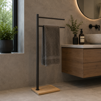 Origins Living Trilly Towel Stand - Black/Bamboo TR31-41 Bathroom Accessory