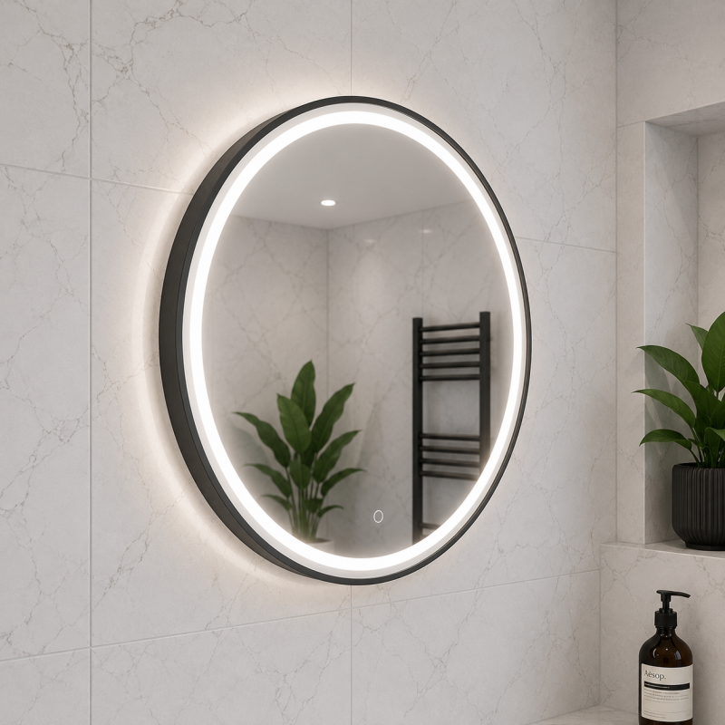 Origins Living Lomax Light Round Mirror 70cm Black LML-01D070-BK