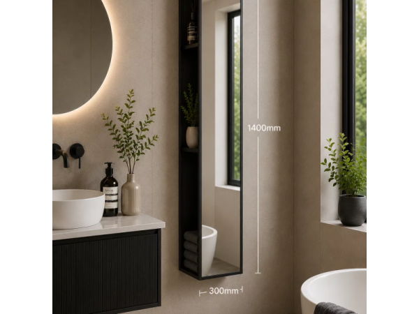 Origins Living Dockside Mirror With Open Shelving 140 Black - 30x140cm DKS-021314-BK