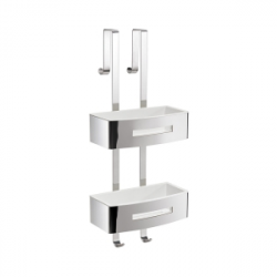 Poseidon Rectangular Double Hanging  Basket - Chrome/White