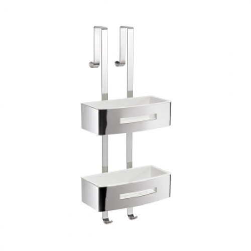 Poseidon Rectangular Double Hanging  Basket - Chrome/White