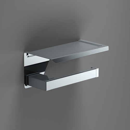 S Cube Toilet Roll Holder with Shelf - Chrome