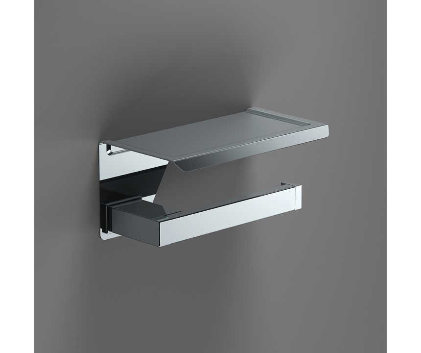 S Cube Toilet Roll Holder with Shelf - Chrome