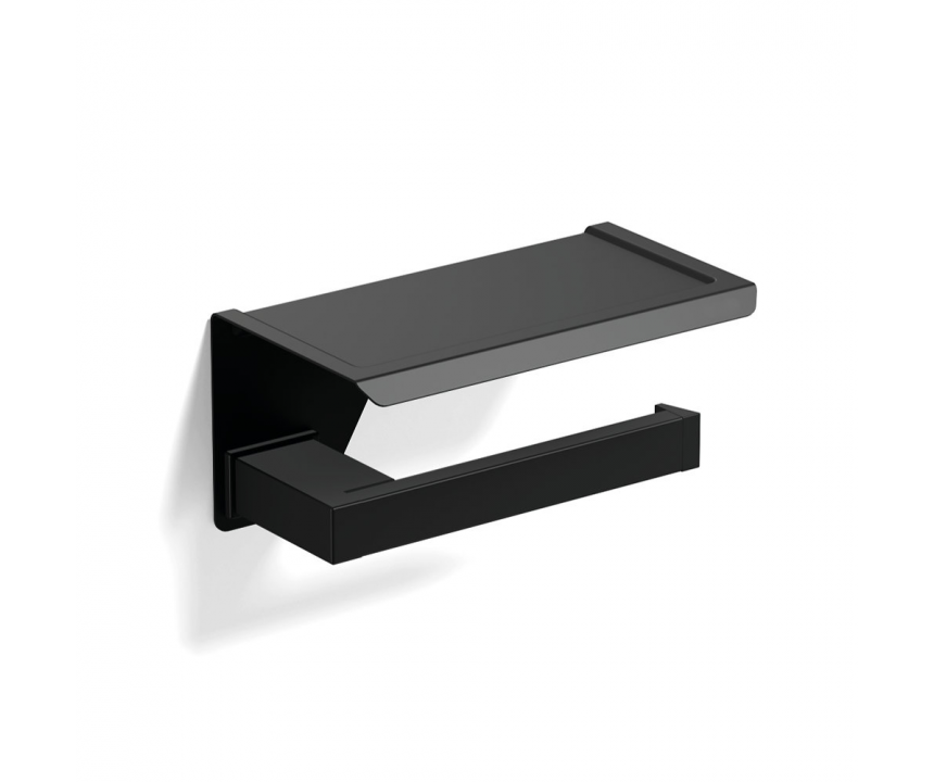 S Cube Toilet Roll Holder with Shelf - Black
