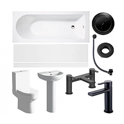 Laus Full Suite inc Bath, Pedestal Basin, Close-coupled WC with Black Finish