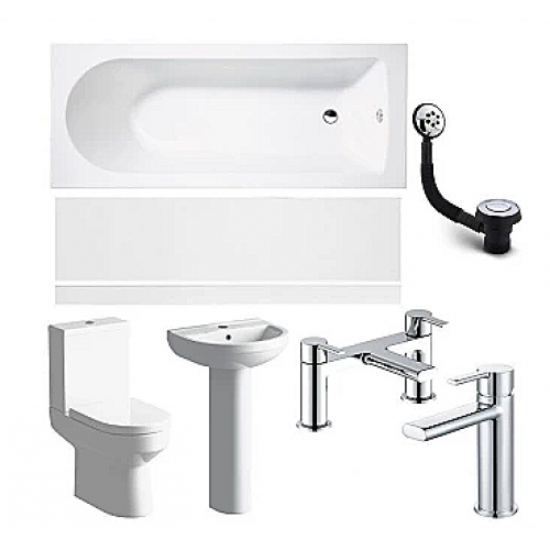 Laus Full Suite inc Bath, Pedestal Basin, Close-coupled WC with Chrome Brass-ware