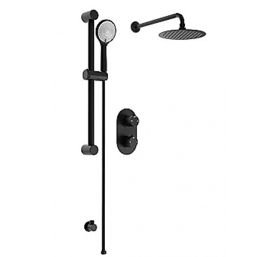 Round Concealed Valve, Slide Rail, Head & Arm Shower Pack - Black