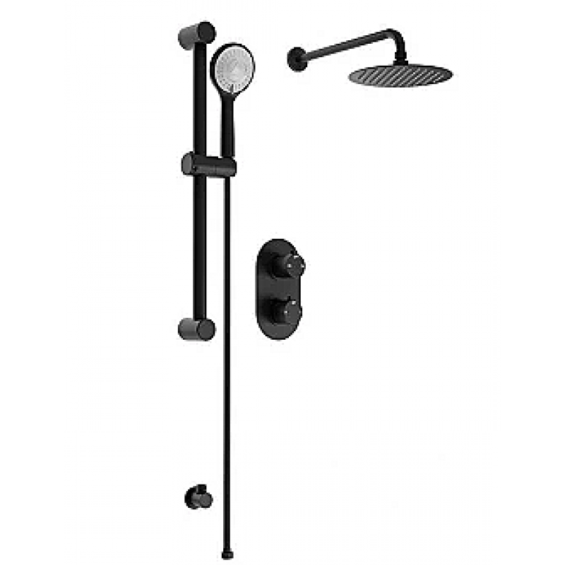 Round Concealed Valve, Slide Rail, Head & Arm Shower Pack - Black