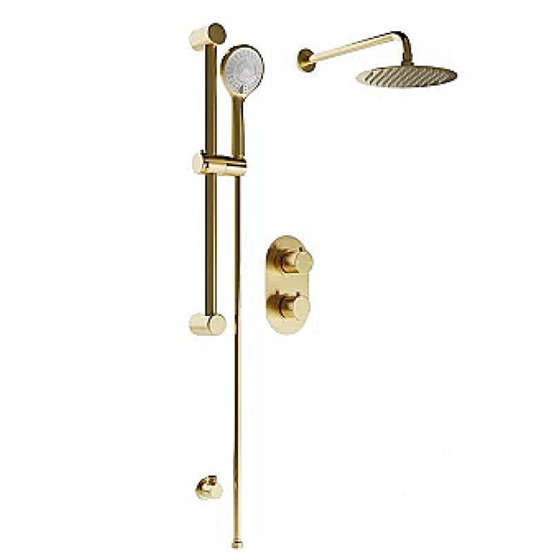 Round Concealed Valve, Slide Rail, Head & Arm Shower Pack - Brushed Brass