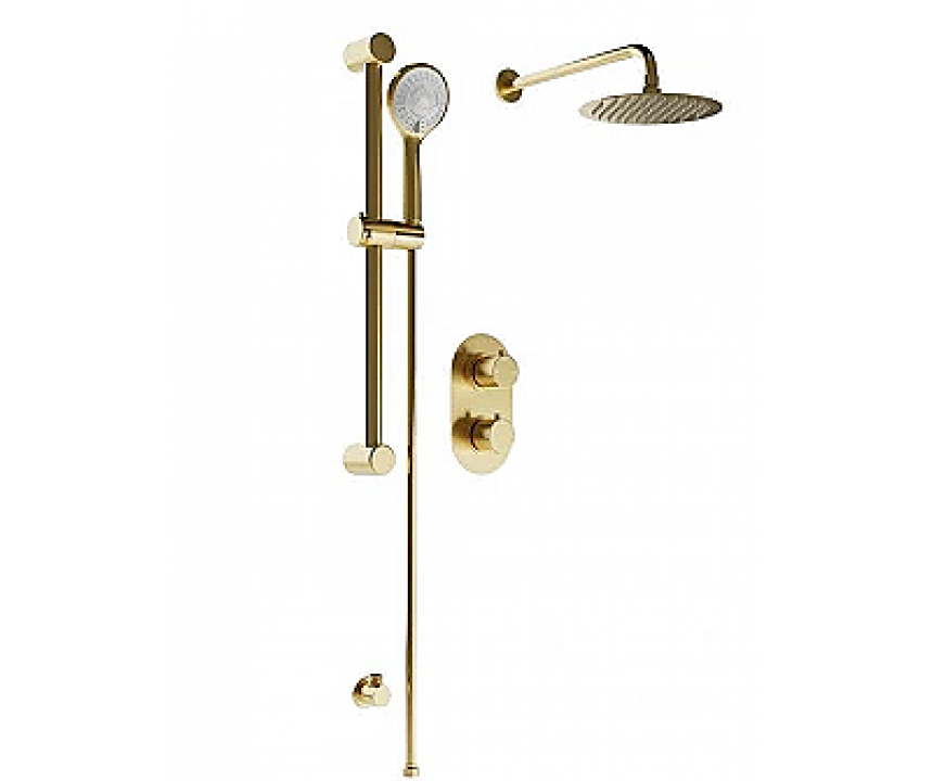 Round Concealed Valve, Slide Rail, Head & Arm Shower Pack - Brushed Brass