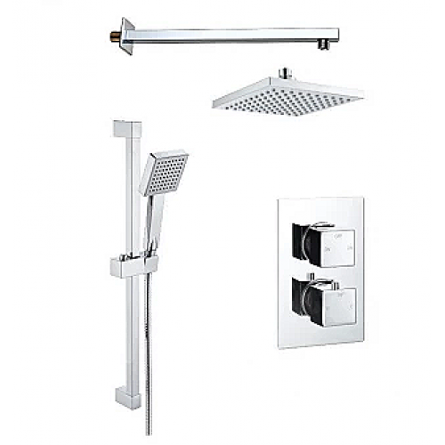 Square Concealed Valve Head & Arm Shower Pack - Chrome