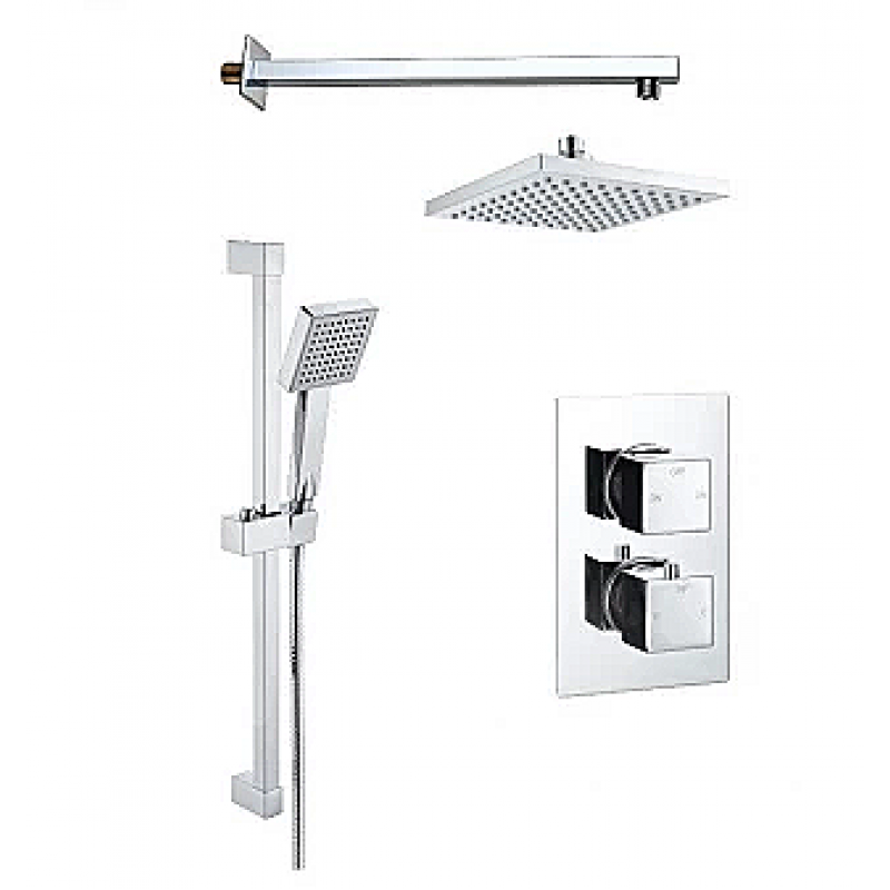 Square Concealed Valve Head & Arm Shower Pack - Chrome