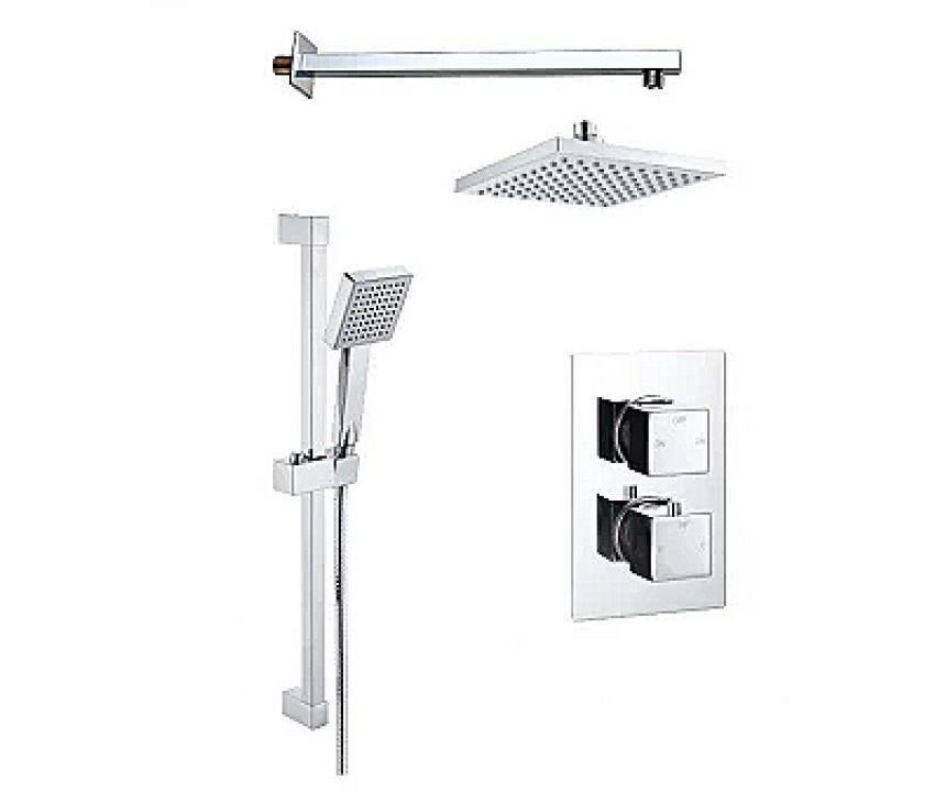Square Concealed Valve Head & Arm Shower Pack - Chrome