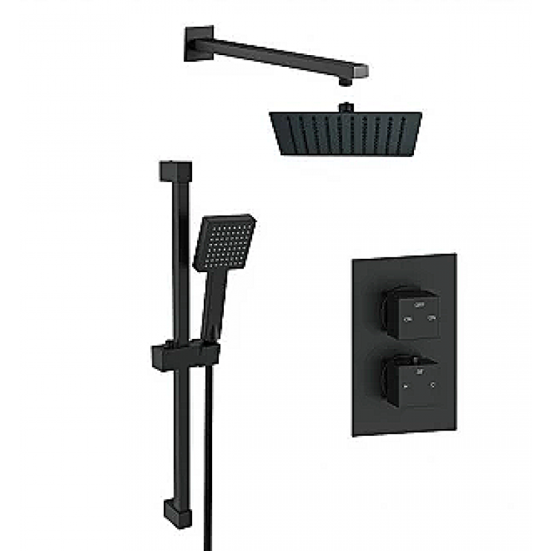 Square Concealed Valve Head & Arm Shower Pack - Matt Black