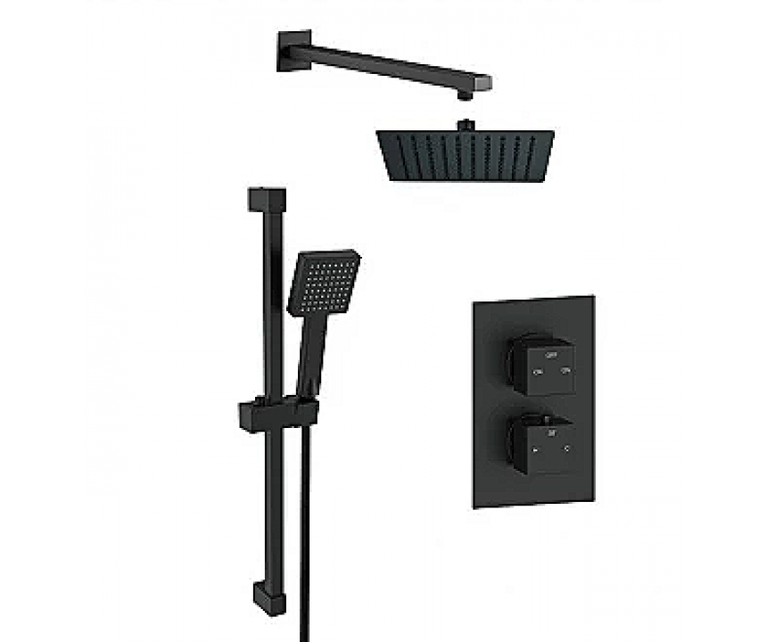 Square Concealed Valve Head & Arm Shower Pack - Matt Black