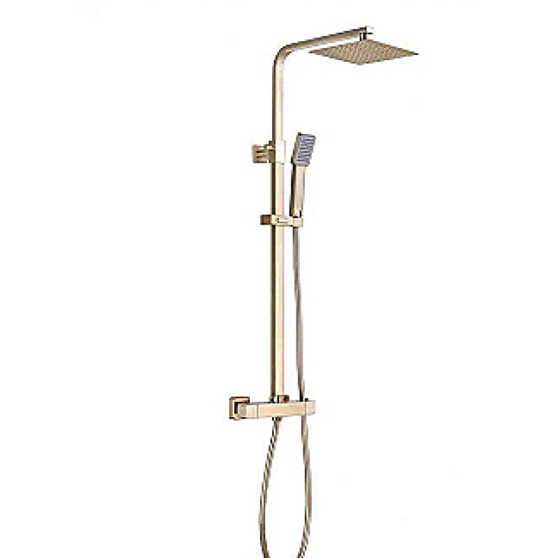 Square Thermostatic Bar Mixer w/Riser Kit - Brushed Brass