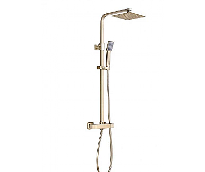 Square Thermostatic Bar Mixer w/Riser Kit - Brushed Brass