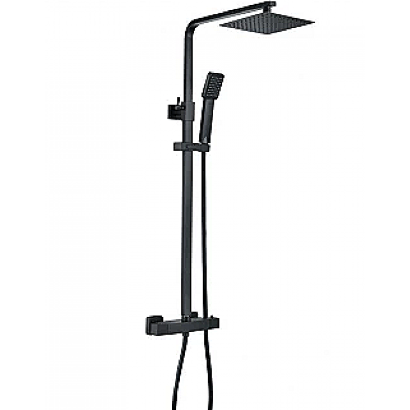 Square Thermostatic Bar Mixer w/Riser Kit - Matt Black