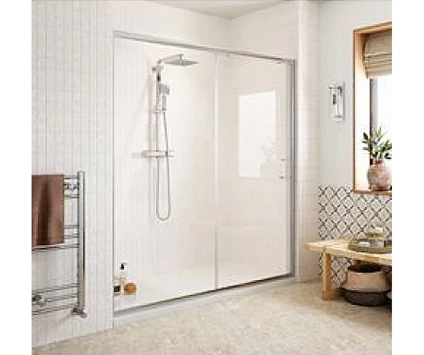 Class 6mm 1000x800mm Easy-Fit Sliding Door & 45mm Tray & Waste - Chrome