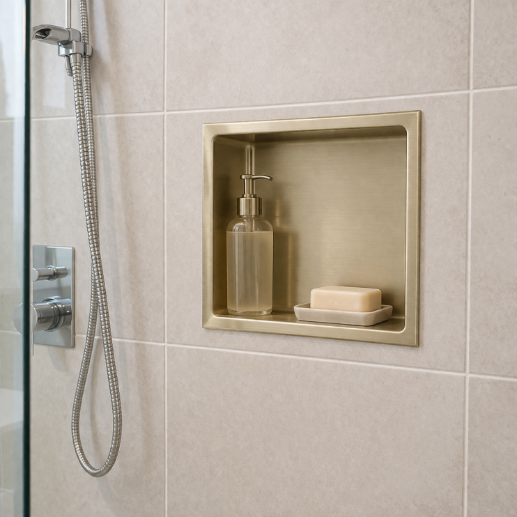 305x360mm Bathroom Niche - Brushed Brass