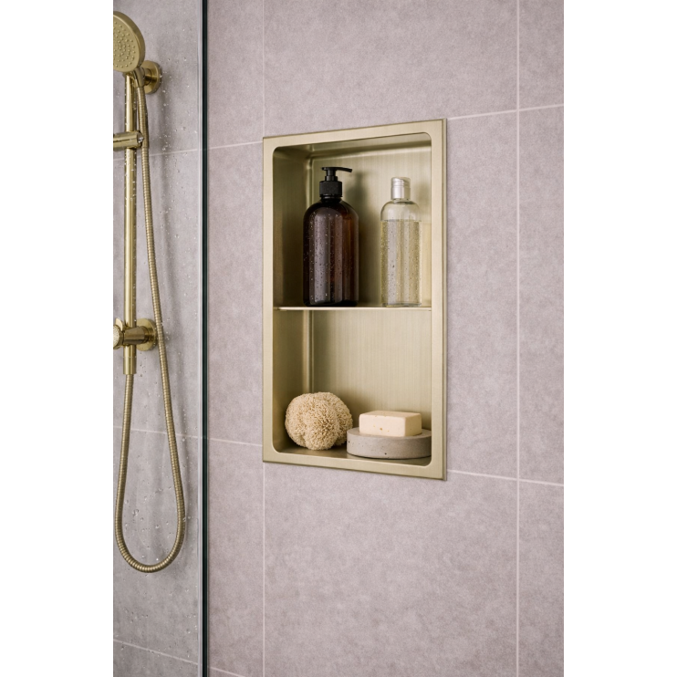 610x305mm Bathroom Niche - Brushed Brass 610x305mm Bathroom Niche - Brushed Brass