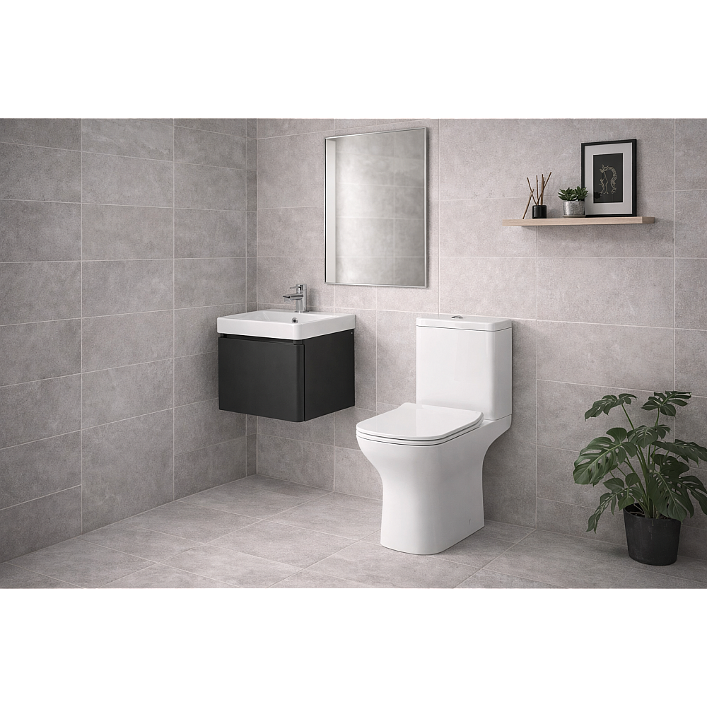 Cosmos 500mm Basin Unit & Rimless Close Coupled WC Pack - Matt Black