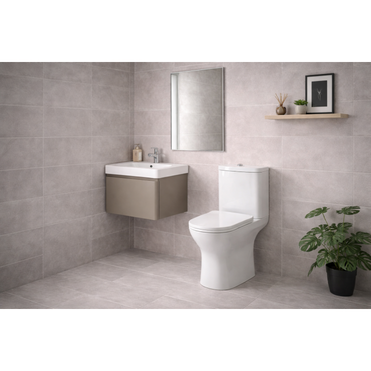 Cosmos 500mm Basin Unit & Rimless Close Coupled WC Pack - Matt Latte