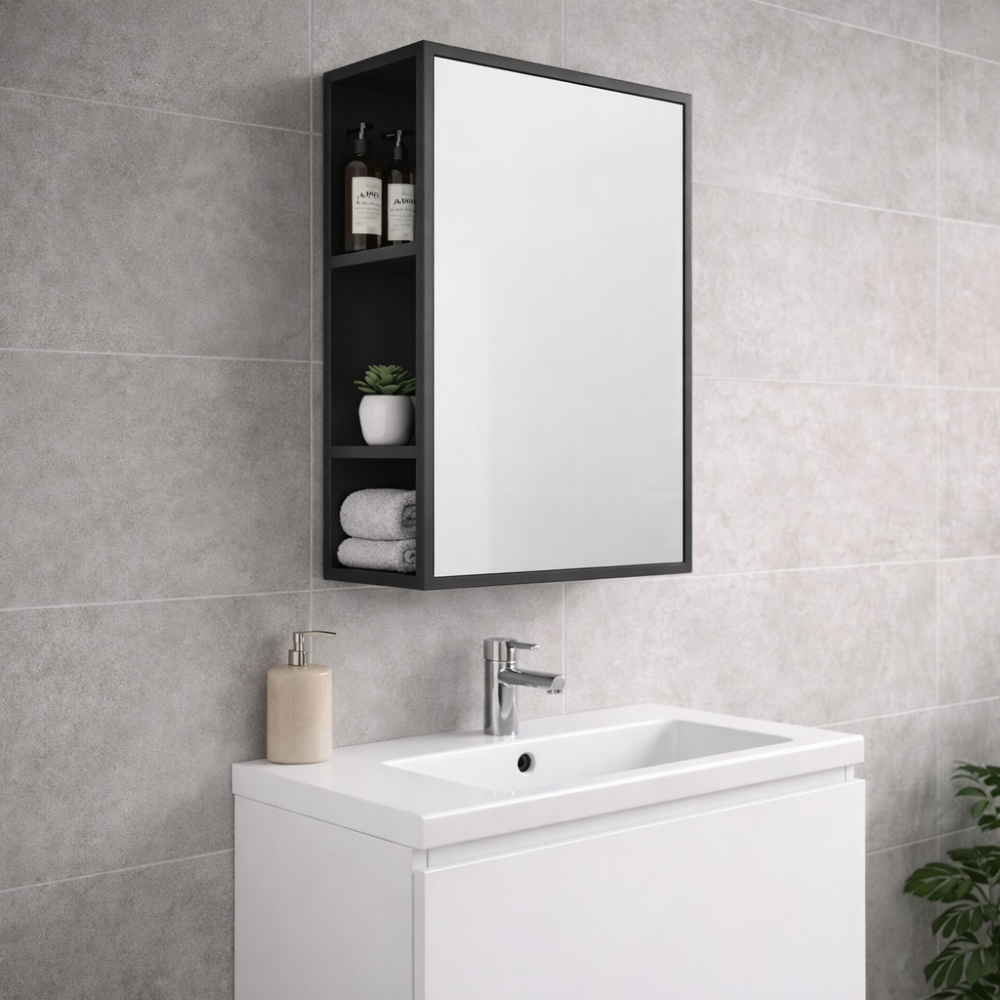 Origins Living Dockside Mirror With Open Shelving 30 Black - 30x60cm DKS-021036-BK