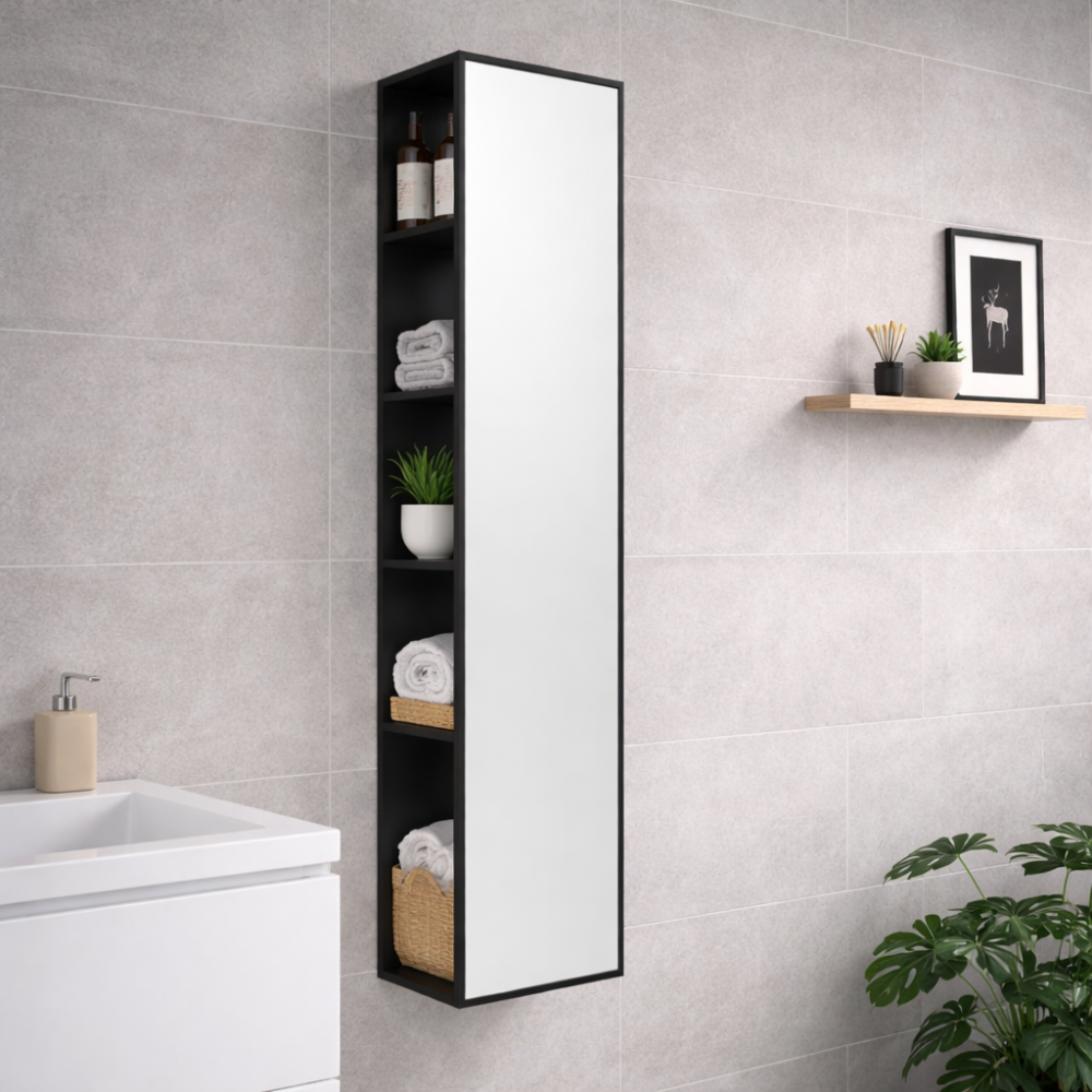 Origins Living Dockside Mirror With Open Shelving 140 Black - 30x140cm DKS-021314-BK
