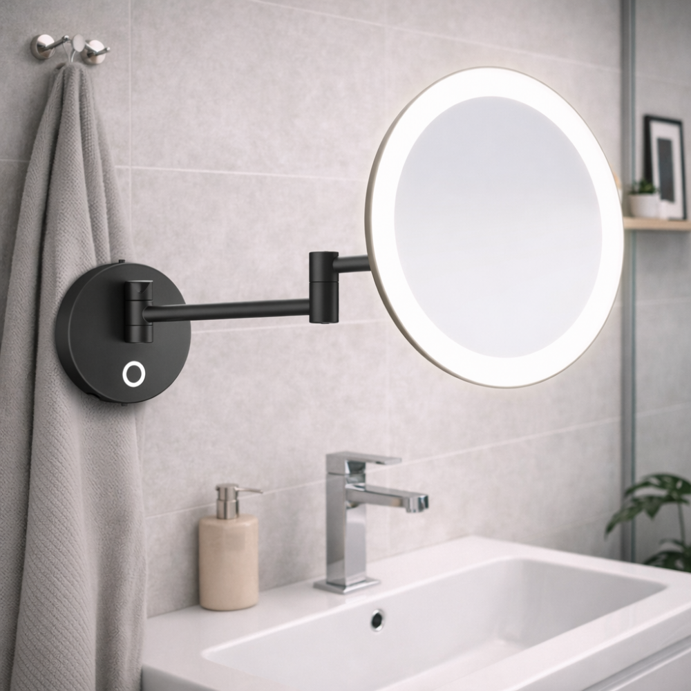 Origins Living Sloane Round LED Magnifying Mirror Black SLN-017302-BK